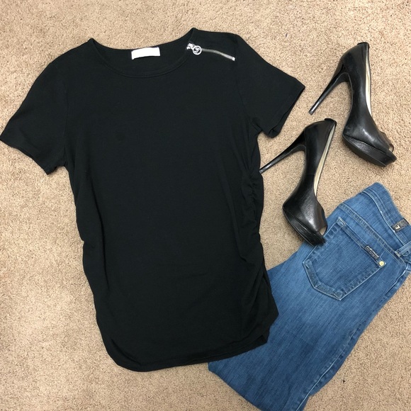 MICHAEL Michael Kors Tops - Michael Michael Kors Black Zip Trim T-Shirt